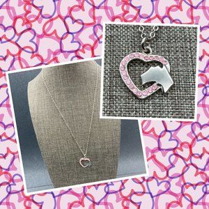 Australia Heart Pendant Necklace 17.5 In Barbie Pink Rhinestone Silver Chain